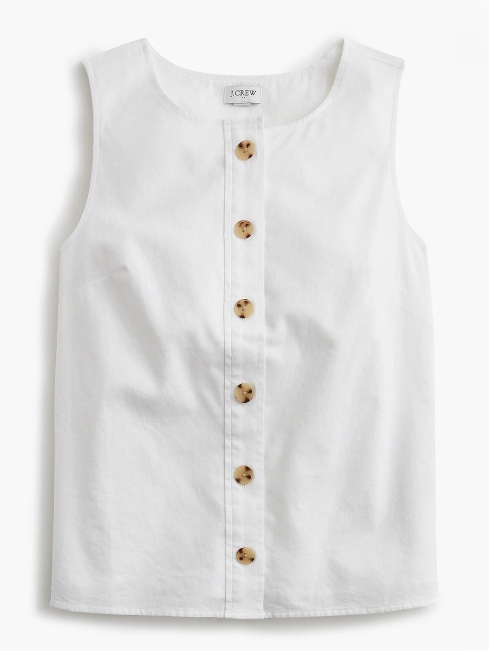 J. Crew White Linen Blend Button-Front Shell Sleeveless Top